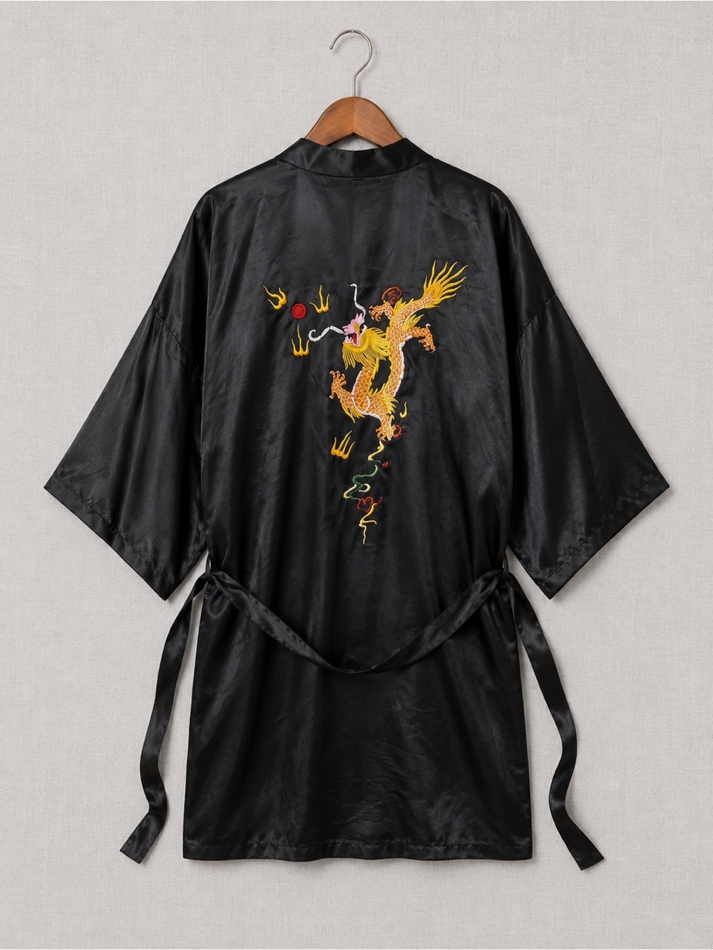 Vintage Silver Lake Dragon Robe, Black Rayon Kimono 100% Rayon